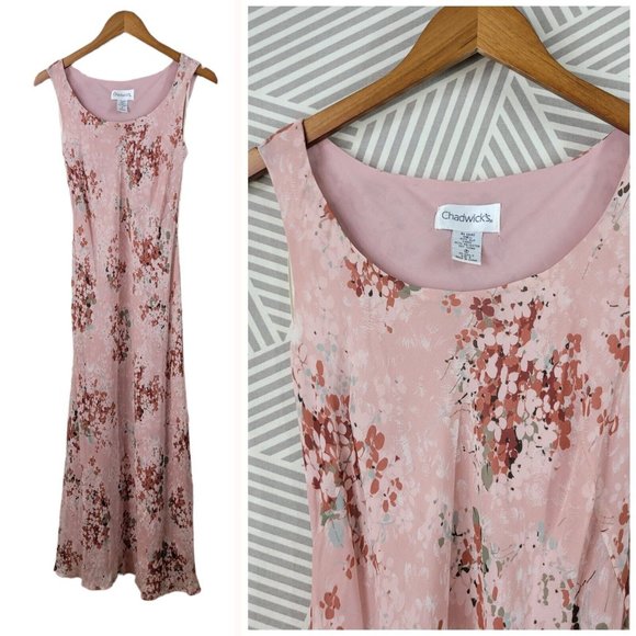 Chadwicks Dresses & Skirts - Vintage 90s size 8 Layered slip Dress Event Silk Chiffon Beaded Floral Maxi Long